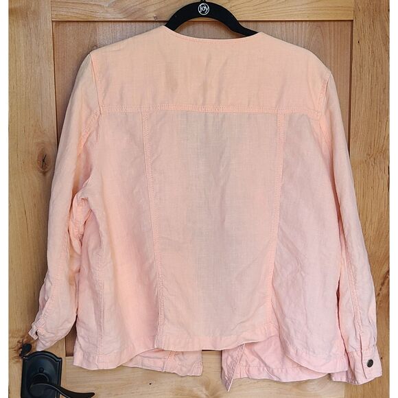 Chico's 100% Linen XL Orange Peach Shacket Shirt Jacket Sz 2 Lagenlook Pastel - Picture 2 of 6